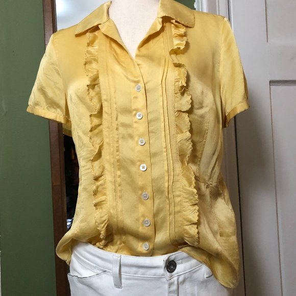 Banana Republik Medium Silk Yellow Blouse - Picture 1 of 11